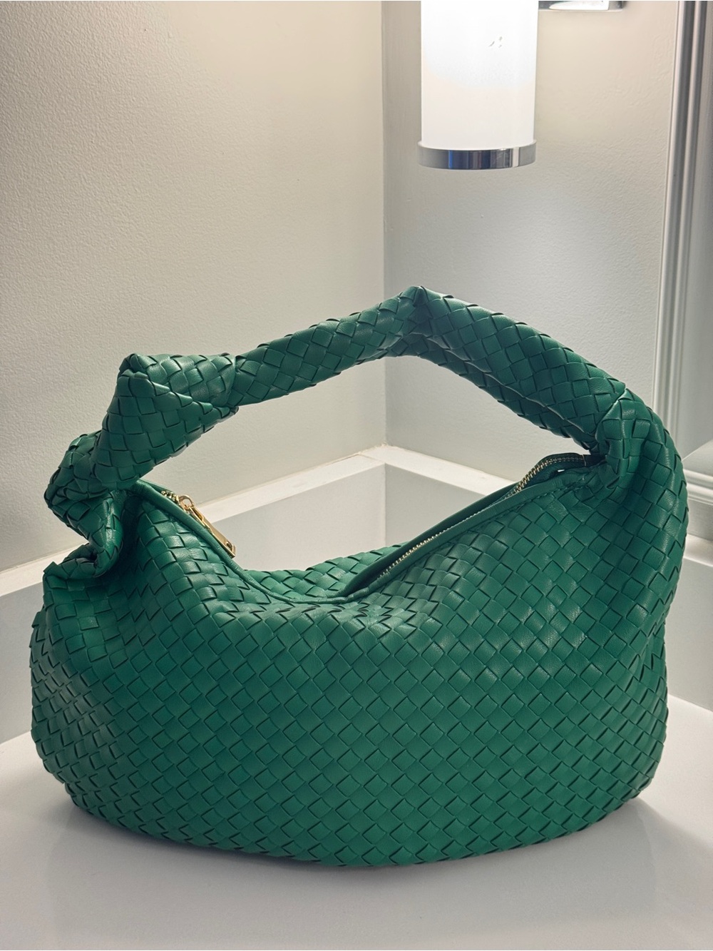 Anthropologie x Melie Bianco Brigitte Large Woven Knot Satchel Bag Green